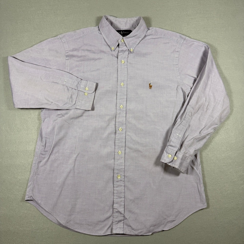 Ralph Lauren Button Down Shirt Mens 16.5 Purple Classic Fit Flesh Pony Oxford